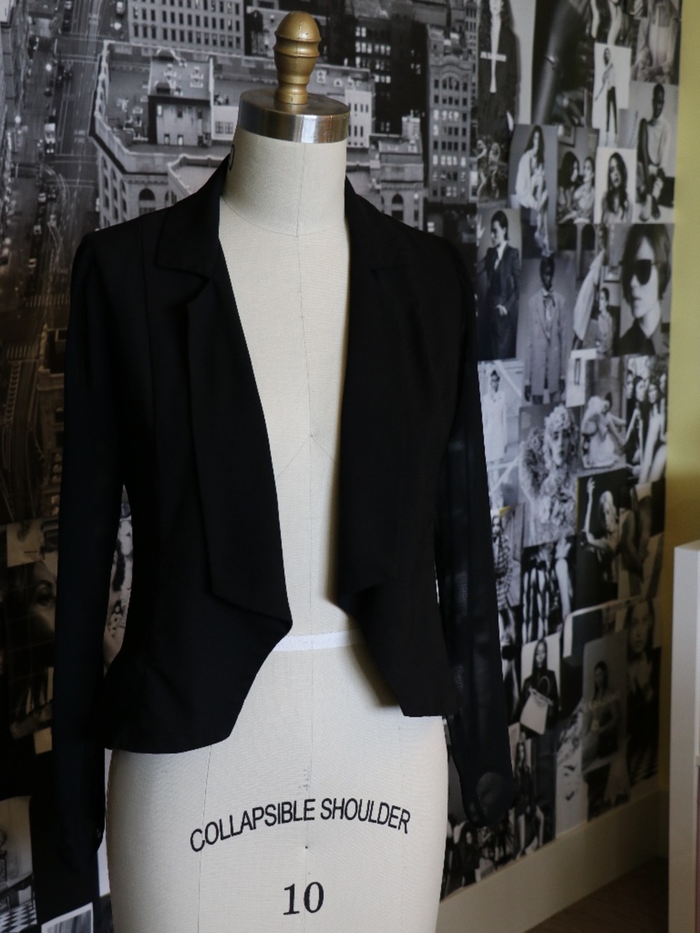 Sheer Sleeved Blazer Style Black Coat